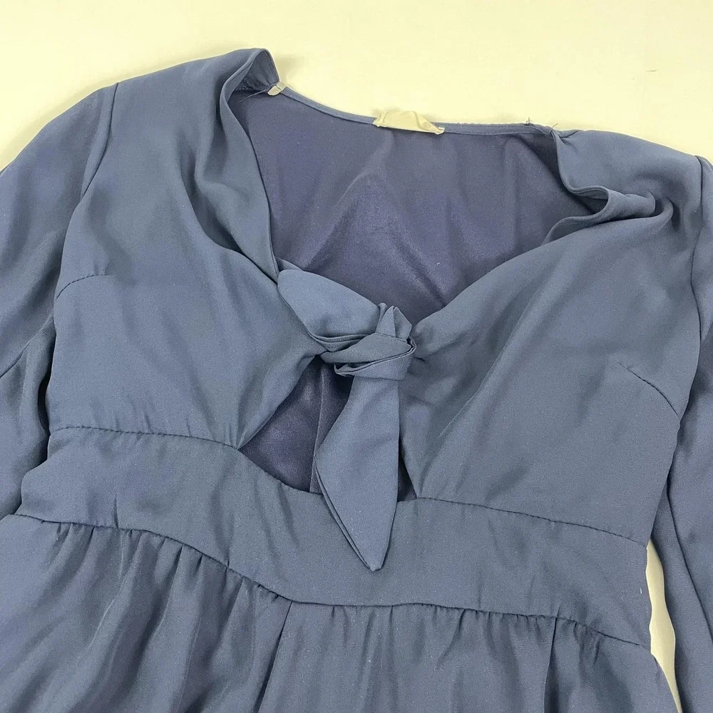 Altar'd State Romper Womens Medium Blue Chiffon Long Sleeve V-Neck Elastic Waist